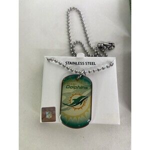 Miami Dolphins Dog Tag Necklace Stainless Steel NFL Licensed with Gift Box